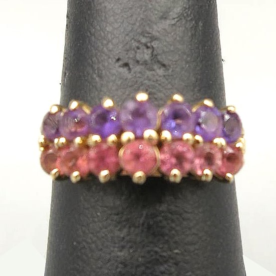 10KT YELLOW GOLD AMETHYST & PINK TOURMALINE RING (1 of 4)