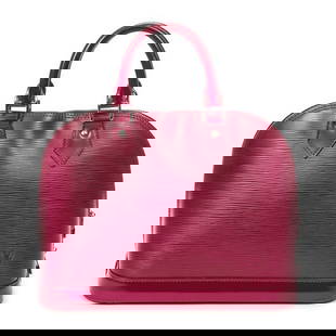 Louis Vuitton Alma Shoulder Bag: Louis Vuitton Alma Shoulder Bag Grenade Calf Leather Epi Grenade Leather Straps Silver Brass Hardware BA0163 (Jun 2013) France slight scuffs on handles and bottom corners AAZ4111 Height: 9 in. by Widt