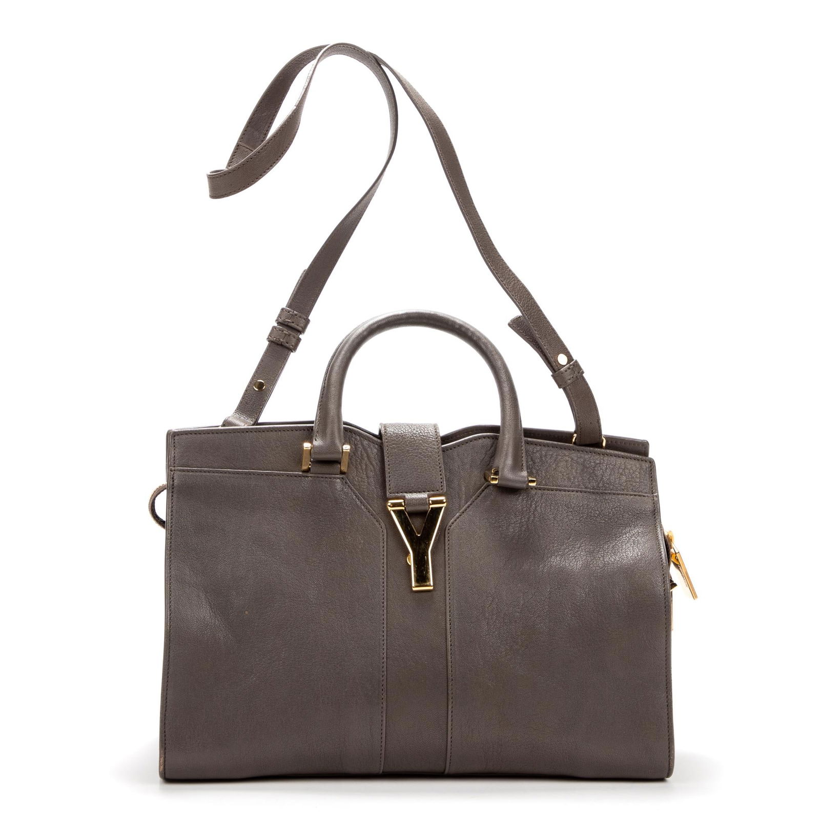 Grey Leather Yves Saint Laurent Handbag Chyc Tote (1 of 8)
