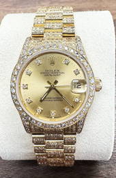 18K YG ROLEX 31MM WITH PAPAERS CUSTOM DIA