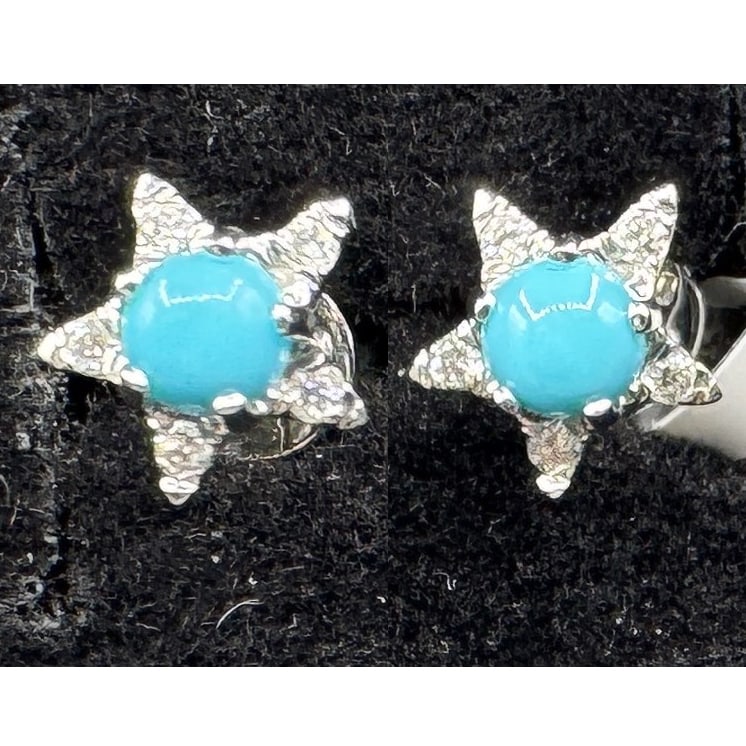 14K WHITE GOLD TURQUOISE & DIAMOND EARRINGS (1 of 2)
