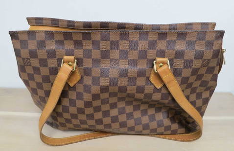 Louis Vuitton,Ltd. Ed. Centenaire 9818 Columbine: Louis Vuitton,Ltd. Ed. Centenaire 9818 Columbine Shoulder Bag in Brown, Damier ebene,Vachetta. Handles,Golden Brass Hardware.AS0927 (Feb 1997),France AAZ5013 Height: 11 in. by Width: 16 in. by Depth: