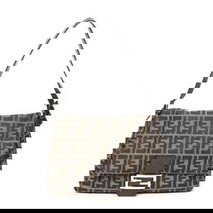 Fendi Mama Forever Handbag: Fendi Mama Forever Handbag Khaki/Dark Brown,ZuccaCanvas, Dark Brown Leather HandlesSilver Hardware 2435-26325-98,Italy ABA1175 Height: 7 in. by Width: 11 in. by Depth: 4