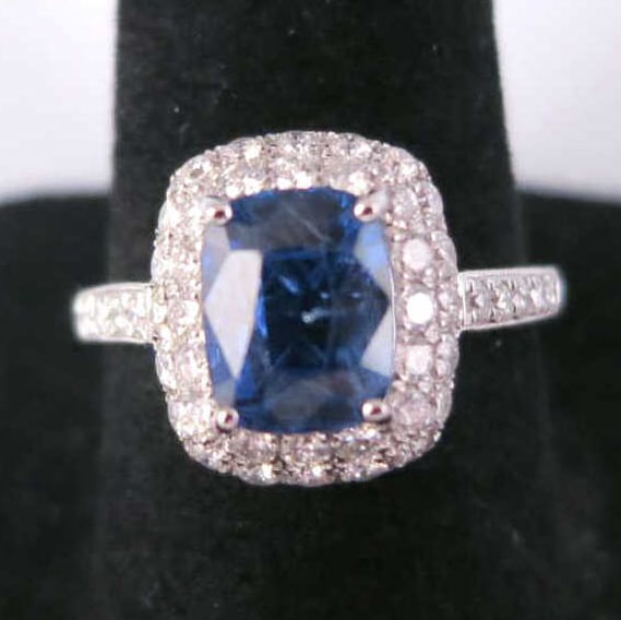 Platinum Sapphire & Diamond ring: Platinum sapphire & diamond ring. Sapphires=2.19cts, Diamonds=0.69cts, 4.0 grams t.w., size 7. Comes with GGA.