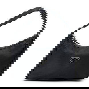 Prada Vintage Mini Zip Hobo Handbag: Prada Vintage Mini Zip Hobo Handbag Black Nylon Canvas Silver Hardware 130 France AAY6464 Height: 6 in. by Width: 9 in. by Depth: 3