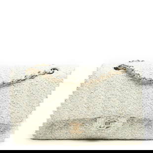 Chanel Tweed Classic Med Double Flap Shoulder Bag: Chanel,Tweed Classic Medium Double Flap Shoulder Bag, Mint Green,Quilted Tweed Canvas,Interlaced Chain with Green Leather,Gold Faint dirt marks on strap leather 8656962 (2003-2004) France (AAU2673) He