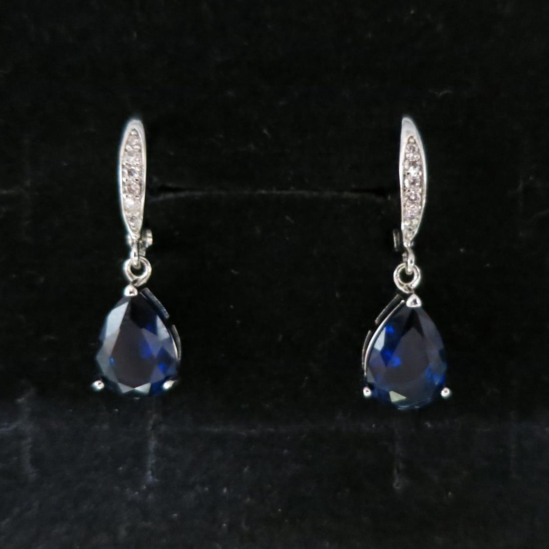 PAIR OF LAB SAPPHIRE TEAR DROP STERLING EARRINGS (1 of 3)