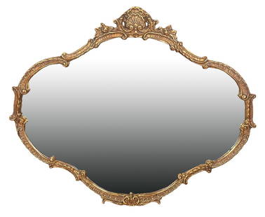 VINTAGE GILT FRAMED BEVELED GLASS MIRROR: VINTAGE GILT FRAMED BEVELED GLASS MIRROR. Height: 49 in. by Width: 58 in. by Depth: 2 in.