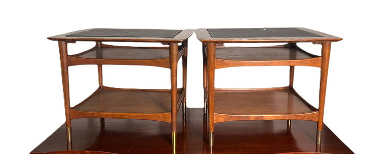PAIR OF 1950's DANISH WOODEN SIDE TABLES: PAIR OF 1950's DANISH WOODEN SIDE TABLES WITH SLATE TOP. Height: 21 in. by Width: 27 in. by Depth: 21 in.