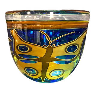 "MOTH" ART GLASS BOWL BY STUDIO TITUS SWEDEN: "MOTH" ART GLASS BOWL BY STUDIO TITUS SWEDEN. Height: 9 in. by Width: 10 in. by Depth: 10 in.