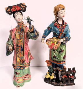 TWO CHINESE WUCAI PORCELAIN FIGURINES: TWO CHINESE WUCAI PORCELAIN FIGURINES. Height: 13 & 12.5 in. by Width: 6 & 5.5 in. by Depth: 4.5 & 4.5 in.