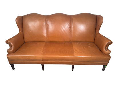VINTAGE LEATHER THREE SEAT SOFA: VINTAGE LEATHER THREE SEAT SOFA. Height: 43.5 in. by Width: 79 in. by Depth: 35 in.