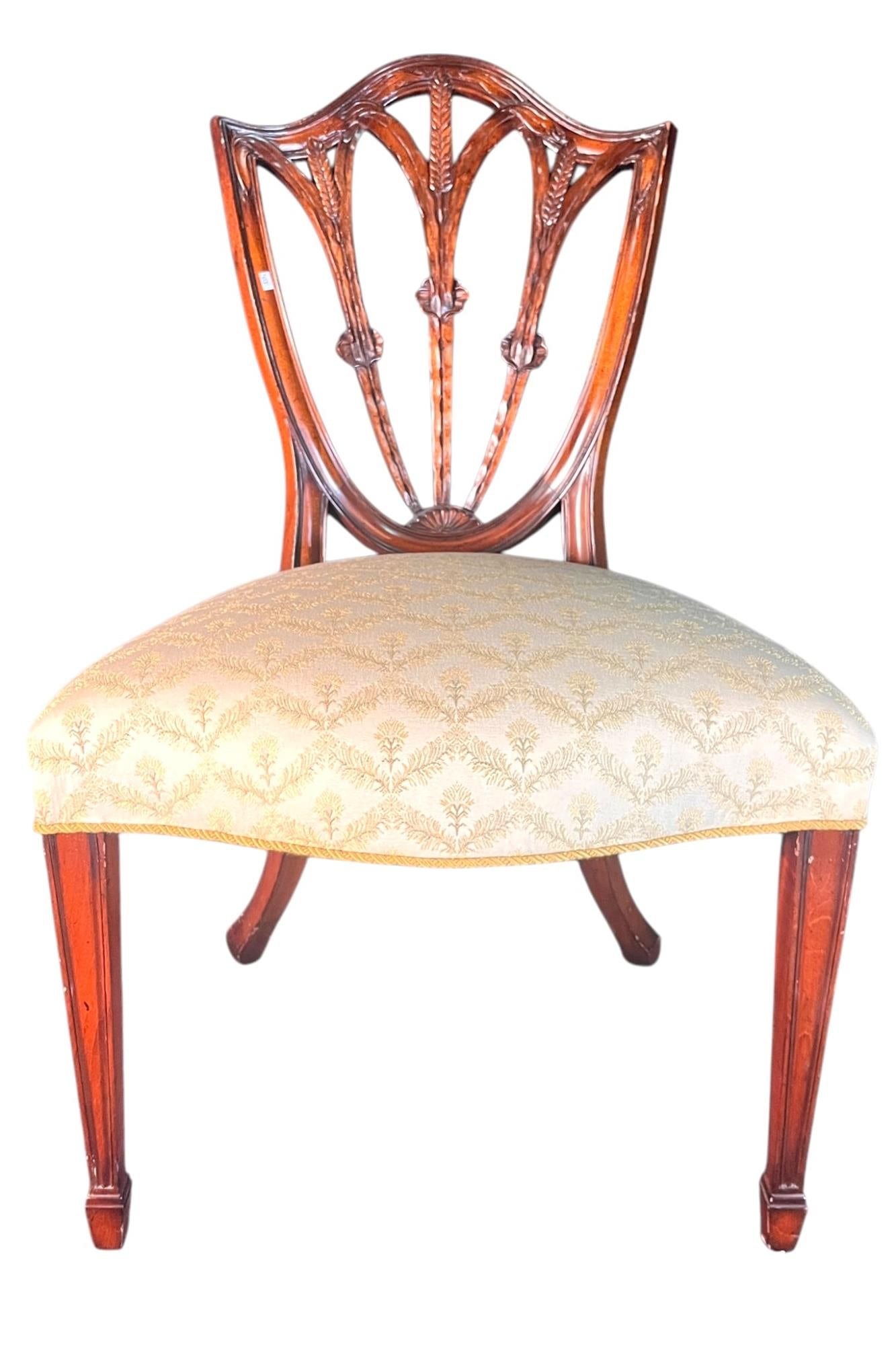 C 19TH hepplewhite MAHOGANY ACCENT CHAIR: C 19TH FEDERALL MAHOGANY ACCENT CHAIR SEAT HEIGHT= 20 IN. Height: 38 in. by Width: 24 in. by Depth: 18 in.