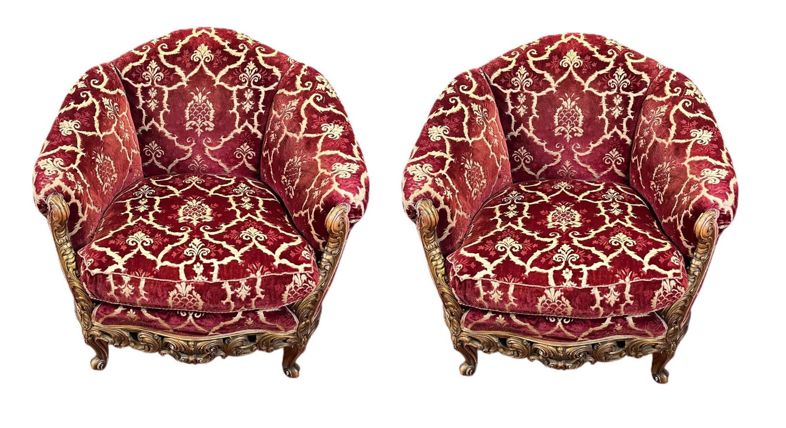 PAIR OF 19th C. UPHOLSTERED LOUIS XV TUB CHAIRS (1 of 6)