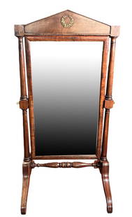 19TH C FRENCH MAHOGANY FULL LENGTH CHEVAL MIRROR: 19TH C FRENCH EMPIRE MAHOGANY FULL LENGTH CHEVAL MIRROR Height: 47 in. by Width: 24 in.