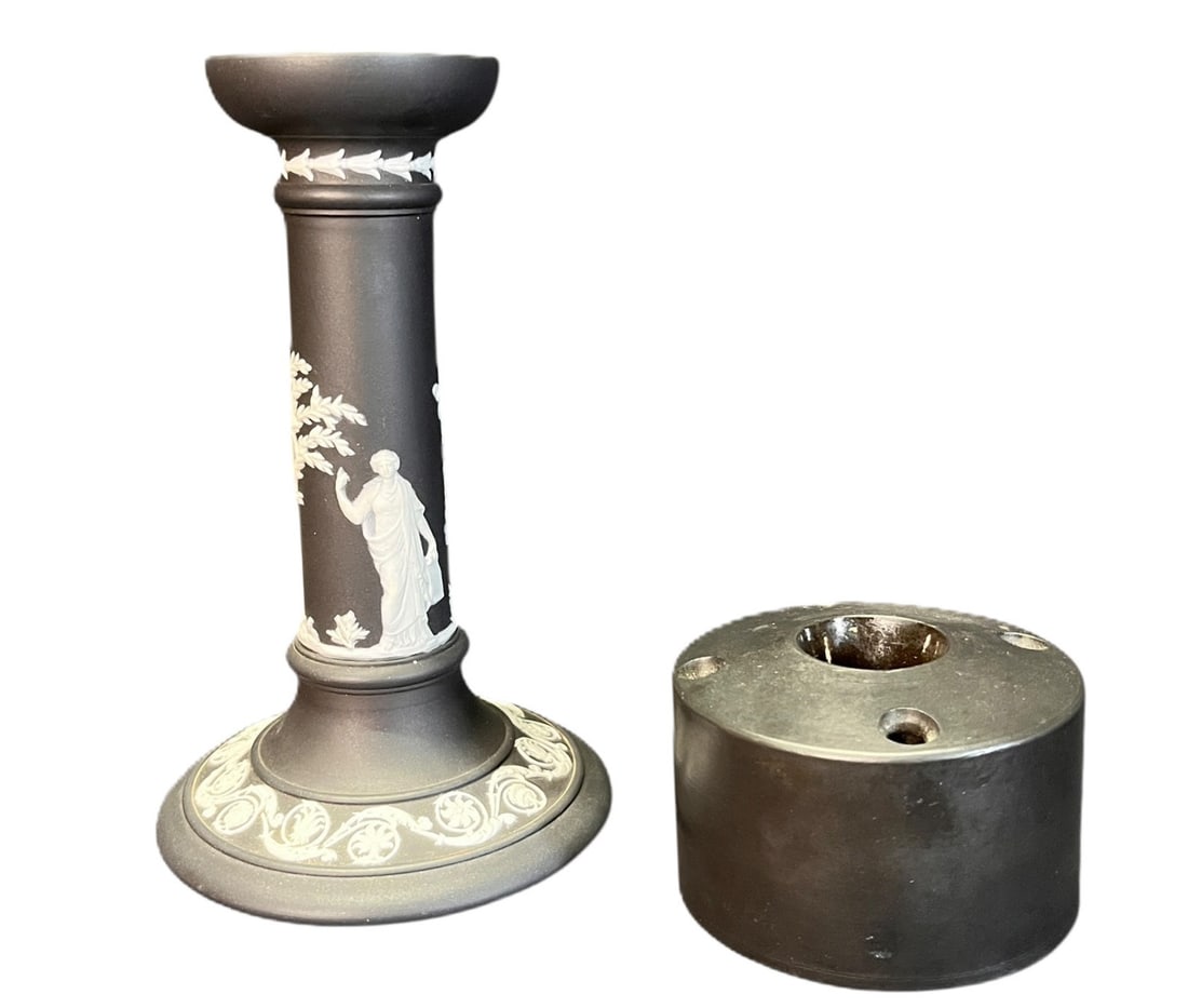 WEDGWOOD BLACK CANDLESTICK & WEDGWOOD INKWELL (1 of 6)