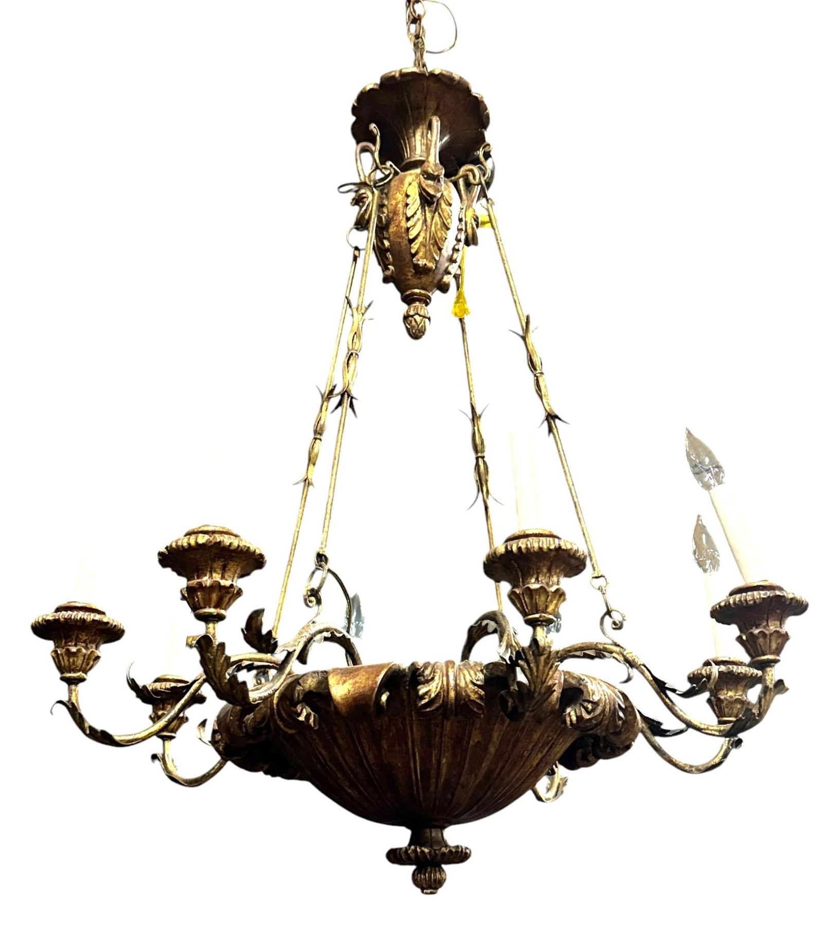 EMPIRE STYLE WOOD & METAL CHANDELIER: EMPIRE STYLE WOOD & METAL CHANDELIER WITH 8 LIGHTS. Height: 36 in. by Width: 32 in.