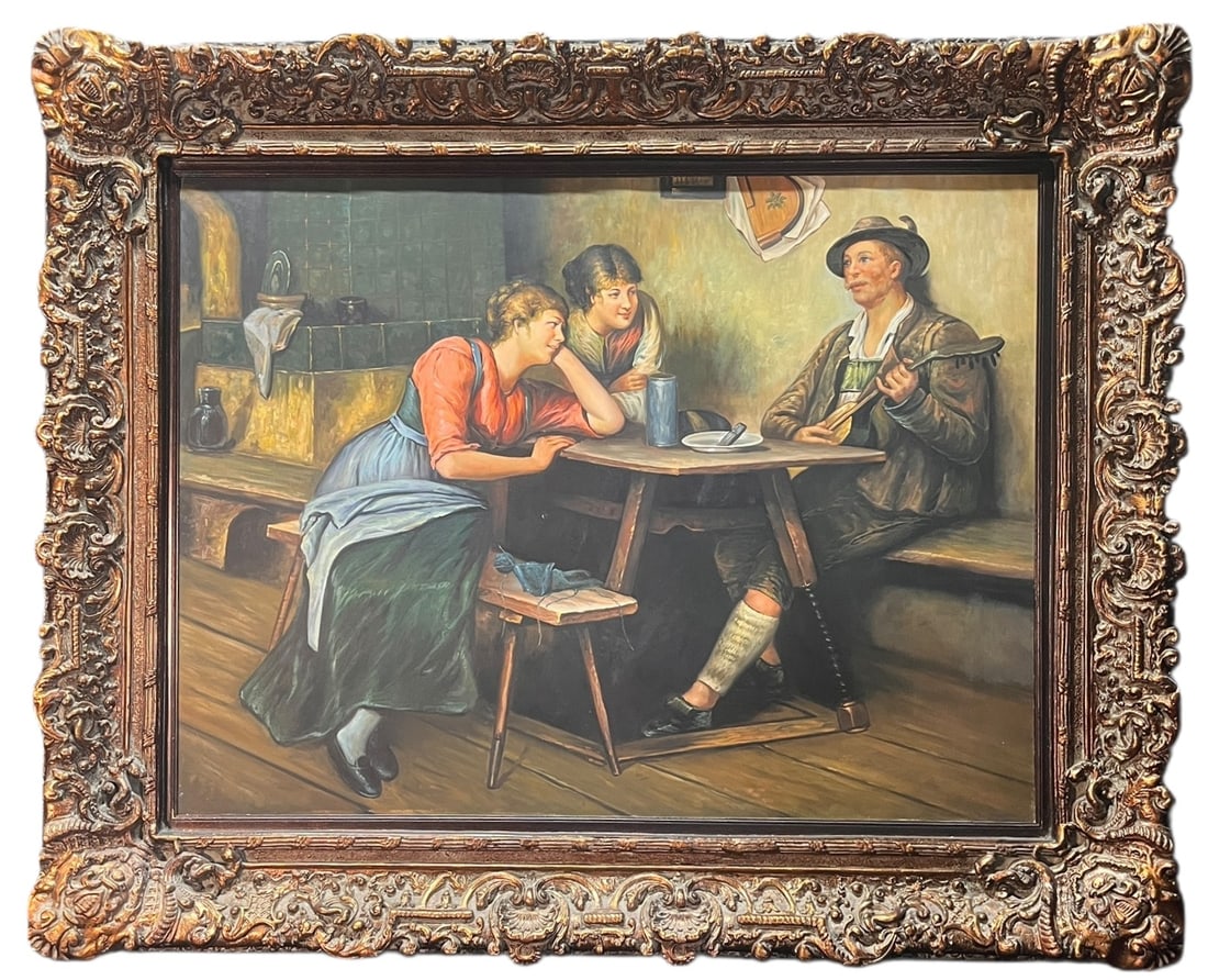 19TH C. STYLE OIL ON CANVAS "VILLAGE LIFE" (1 of 4)