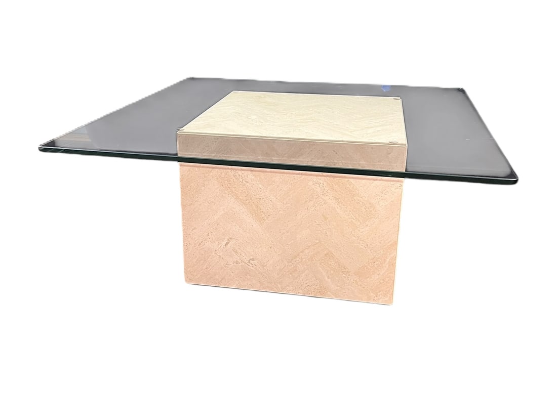 TESSELATED MARBLE BASE W/ GLASS TOP COFFEE TABLE (1 of 3)