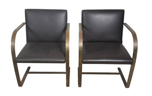 PAIR MIES VAN DER ROHE BY KNOLL LEATHER ARMCHAIRS: PAIR OF MIES VAN DER ROHE BY KNOLL LEATHER ARMCHAIRS. Height: 31 in. by Width: 23 in. by Depth: 23 in.