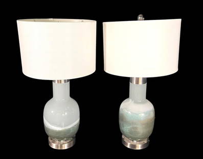 PAIR OF GLASS SALUTI TABLE LAMPS: PAIR OF GLASS SALUTI TABLE LAMPS. Height: 27 in. by Width: 9 in. by Depth: 9 in.