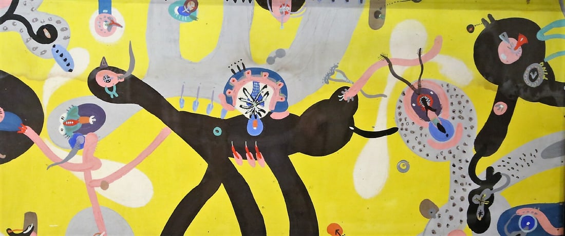 ERNEST TROVA "COMPOSITION" ACRYLIC ON BOARD: ERNEST TROVA "COMPOSITION" ACRYLIC ON BOARD. AUGUST 3, 1948. PROVENANCE: MARISA DEL RE GALLERY. SIGNED UPPER RIGHT. Height: 29.5 & 25.5 in. by Width: 60.5 & 57 in.