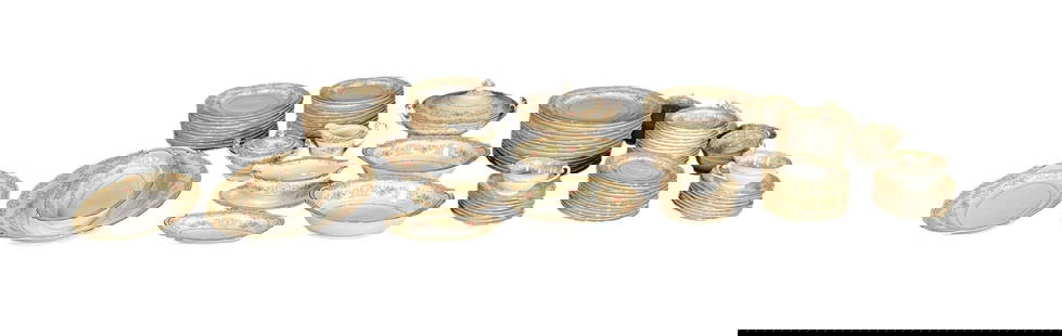 NORITAKE CHINA SET: NORITAKE CHINA SET INCLUDES: 14 DINNER PLATES, 11 SALAD PLATES, 15 DESSERT PLATES, 14 COFFEE CUPS, 16 COFFEE CUP PLATE HOLDERS, 1 BUTTER DISH, 14 SMALL BOWLS, SUGAR DISH, CREAMER PITCHER, SERVING DISH