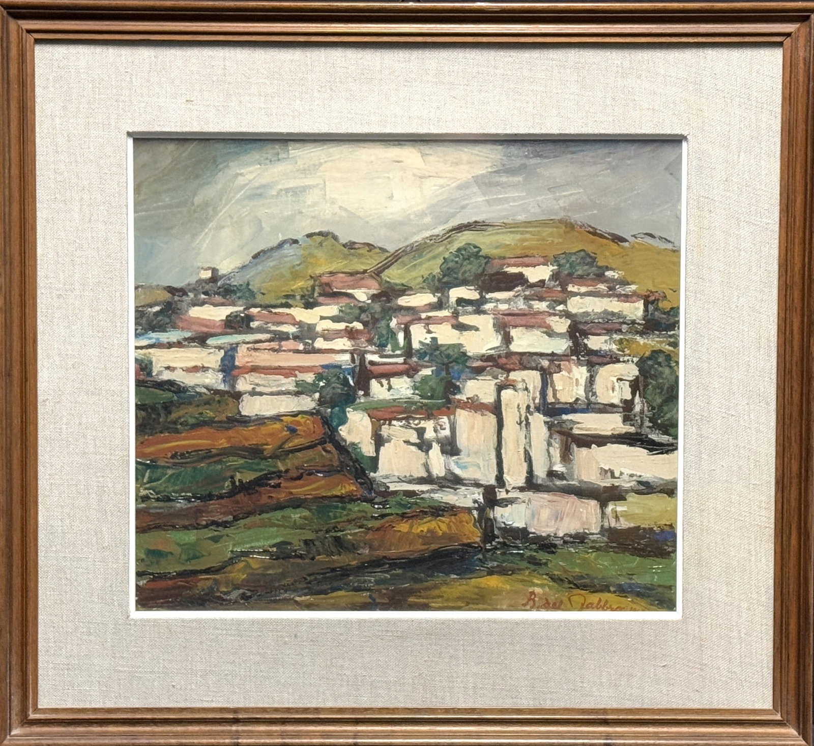 BRUNO DEL FABBRO "PAESIGGIO" OIL ON CANVAS, 1968: BRUNO DEL FABBRO "PAESIGGIO" OIL ON CANVAS, 1968. Height: 21 in. by Width: 23 in.