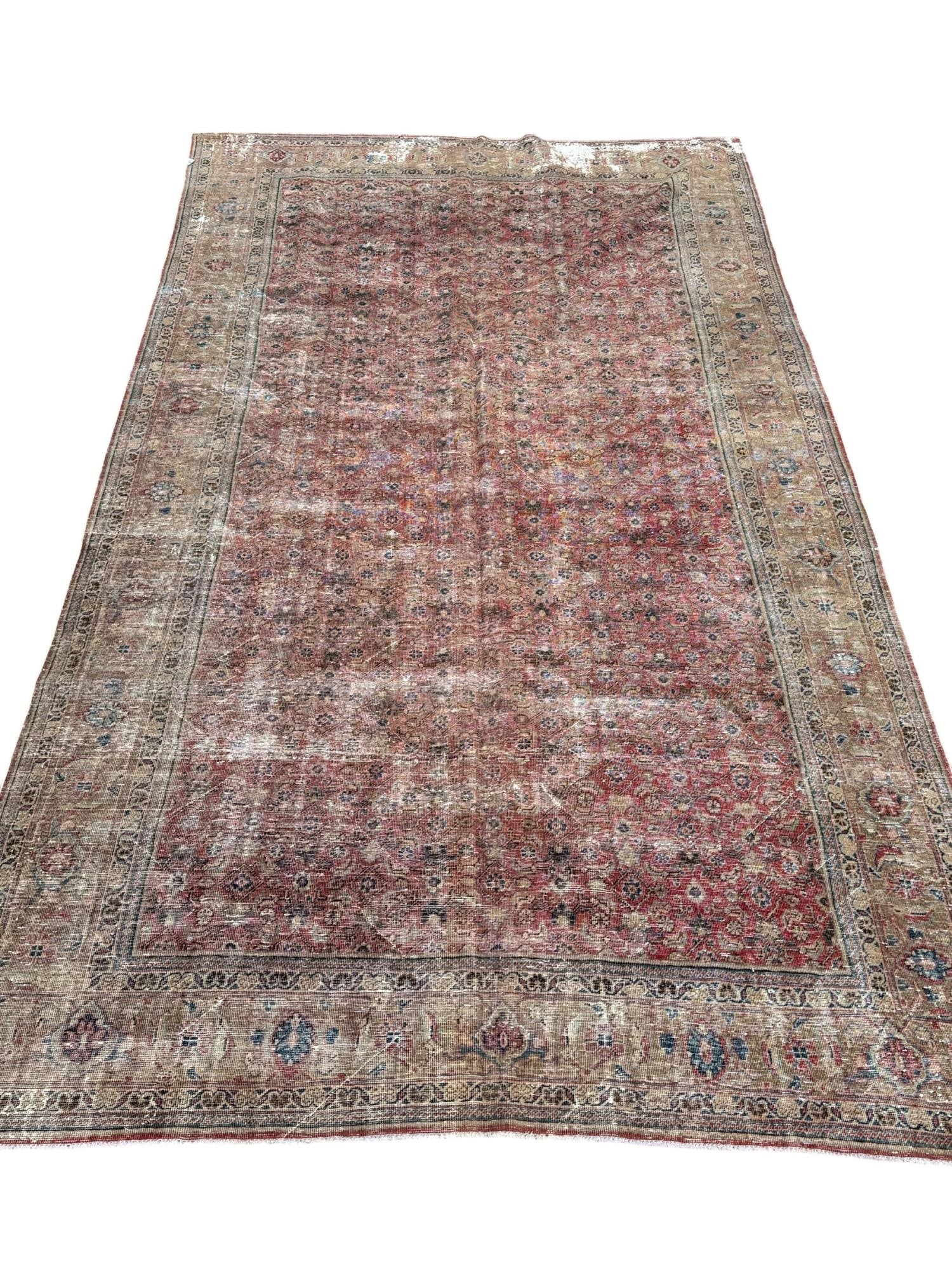 HAND KNOTTED VINTAGE PERSIAN RUG: HAND KNOTTED VINTAGE PERSIAN RUG. Height: 15 ft. 0 in. by Width: 9 ft. 0 in.