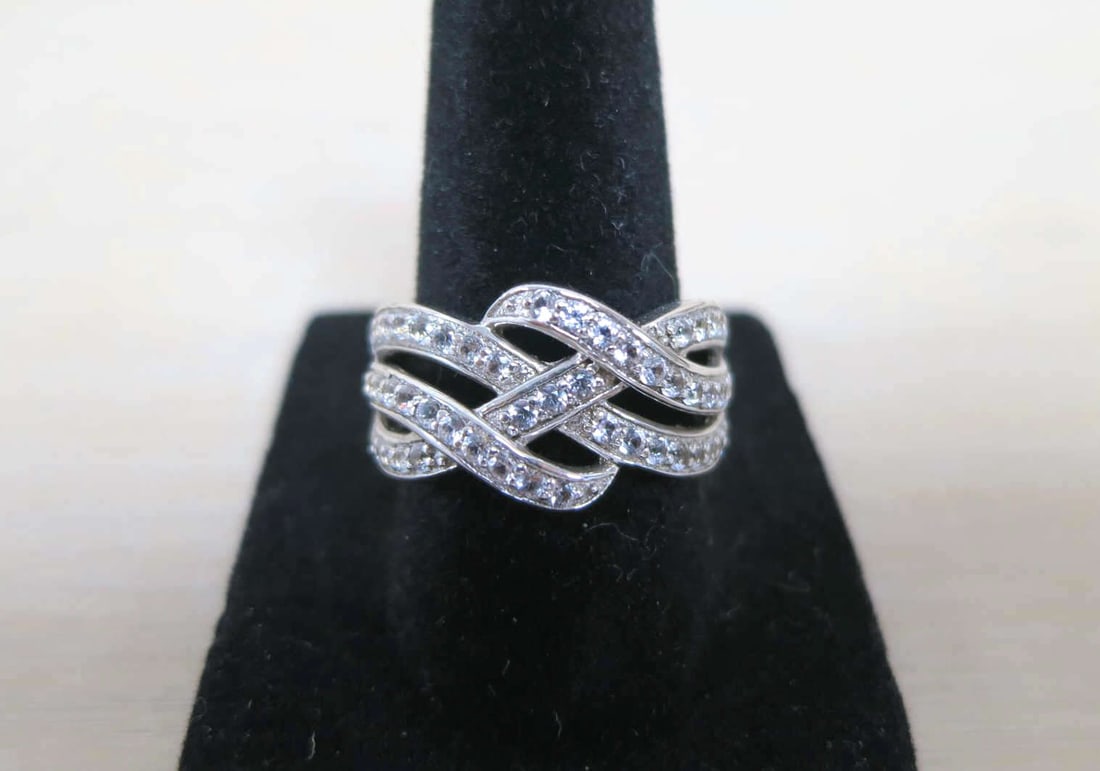 PAVE WHITE TOPAZ BRAIDED STERLING SILVER RING (1 of 3)