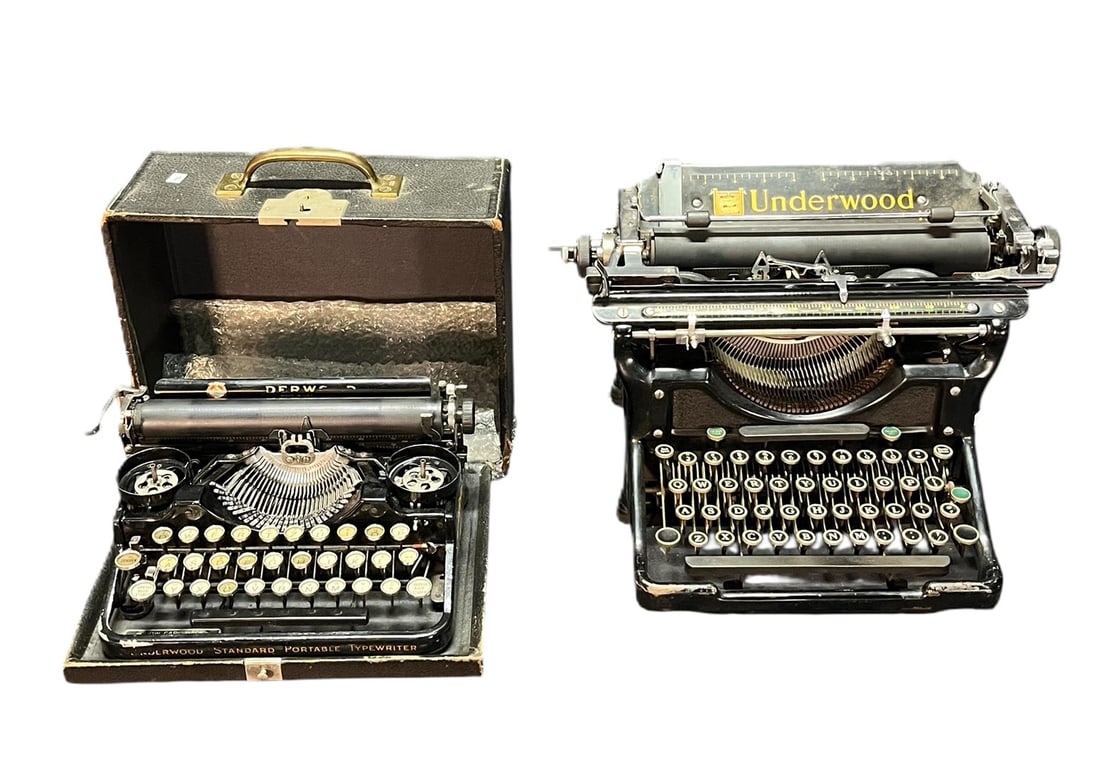 TWO ANTIQUE TYPEWRITERS: TWO ANTIQUE TYPEWRITERS Height: 10 in. by Width: 16 in. by Depth: 14 in.
