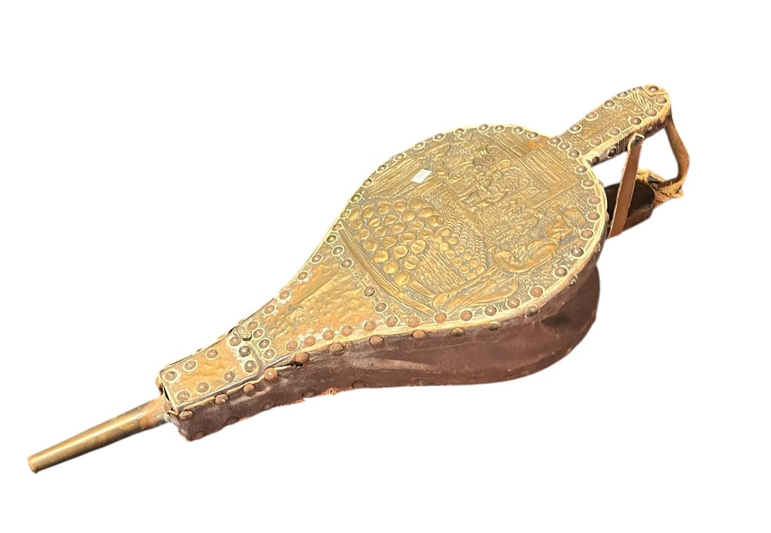 ANTIQUE BRASS BELLOWS: ANTIQUE BRASS BELLOWS. Height: 5 in. by Width: 23 in. by Depth: 9.5 in.