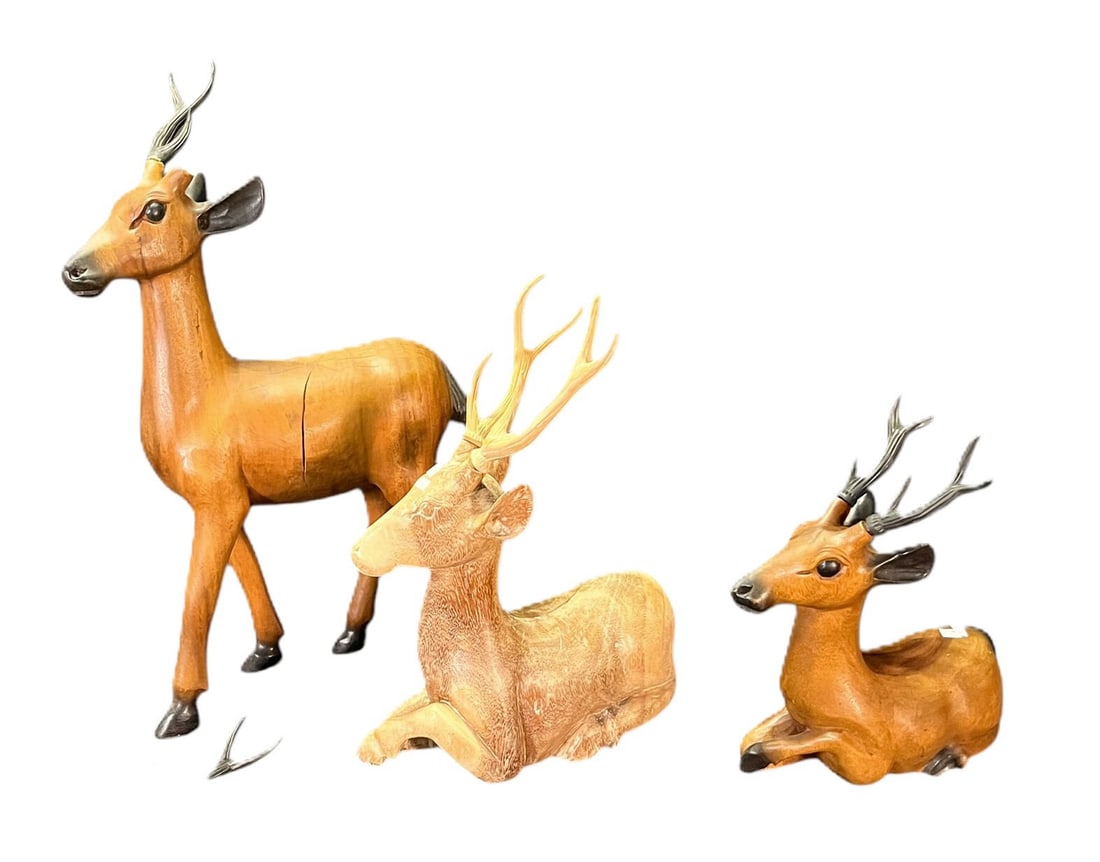 THREE WOODEN DEER: THREE WOODEN DEER, Height: 30 in. by Width: 17 in. by Depth: 7 in.