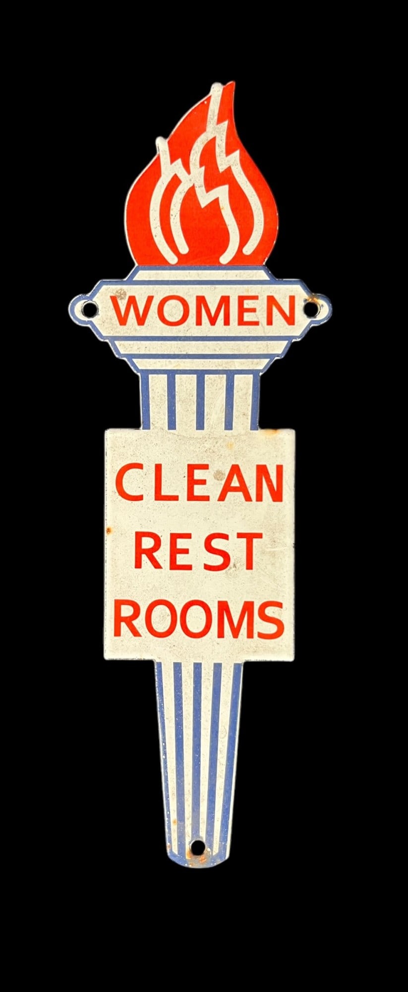 CLEAN RESTROOMS WOMAN METAL SIGN: CLEAN RESTROOMS WOMAN METAL SIGN Height: 12 in. by Width: 4 in.