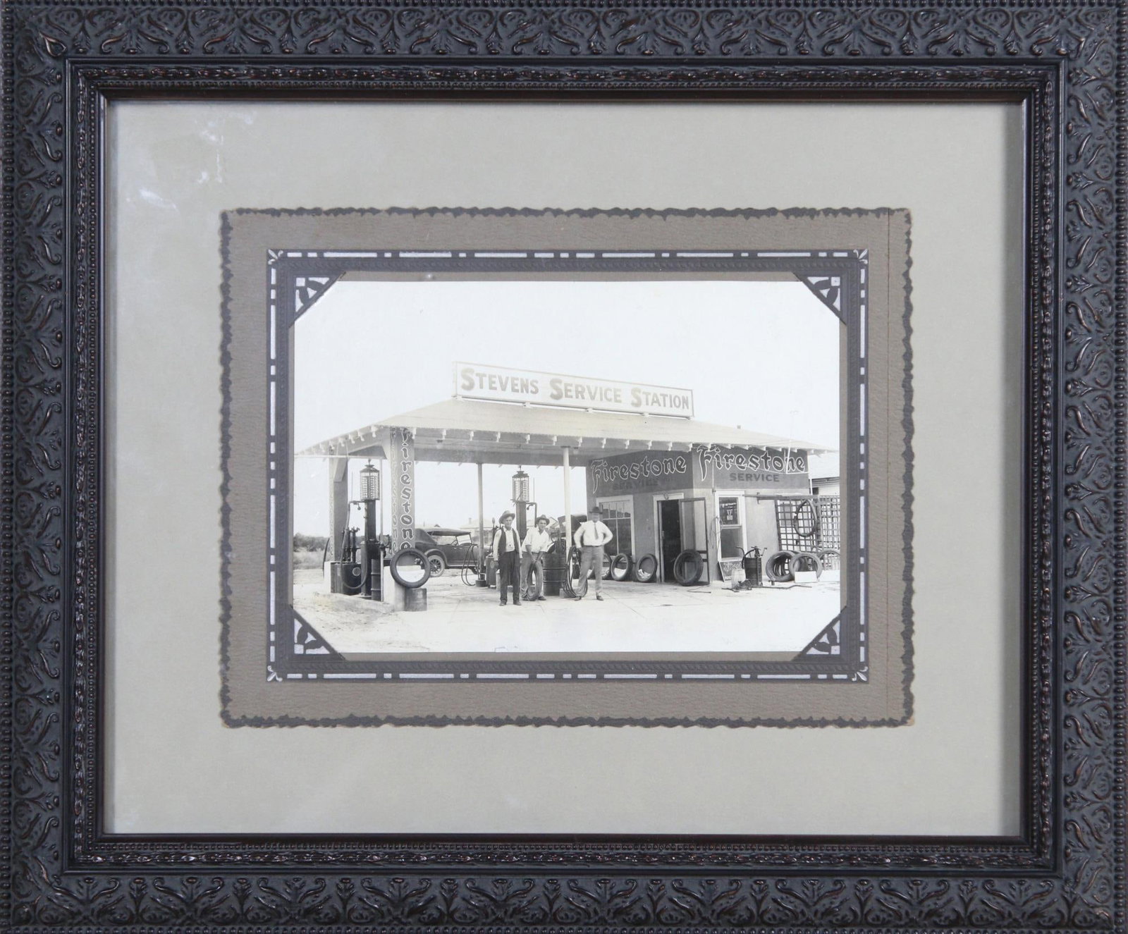 STEVENS SERVICE STATION PHOTOGRAPH: STEVENS SERVICE STATION PHOTOGRAPH- BLACK AND WHITE. Height: 11 in. by Width: 13 in