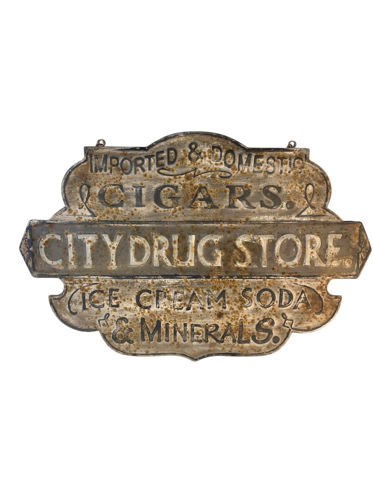 CITY DRUG STORE METAL SIGN: CITY DRUG STORE METAL SIGN. Height: 25.5 in. by Width: 38.8 in.