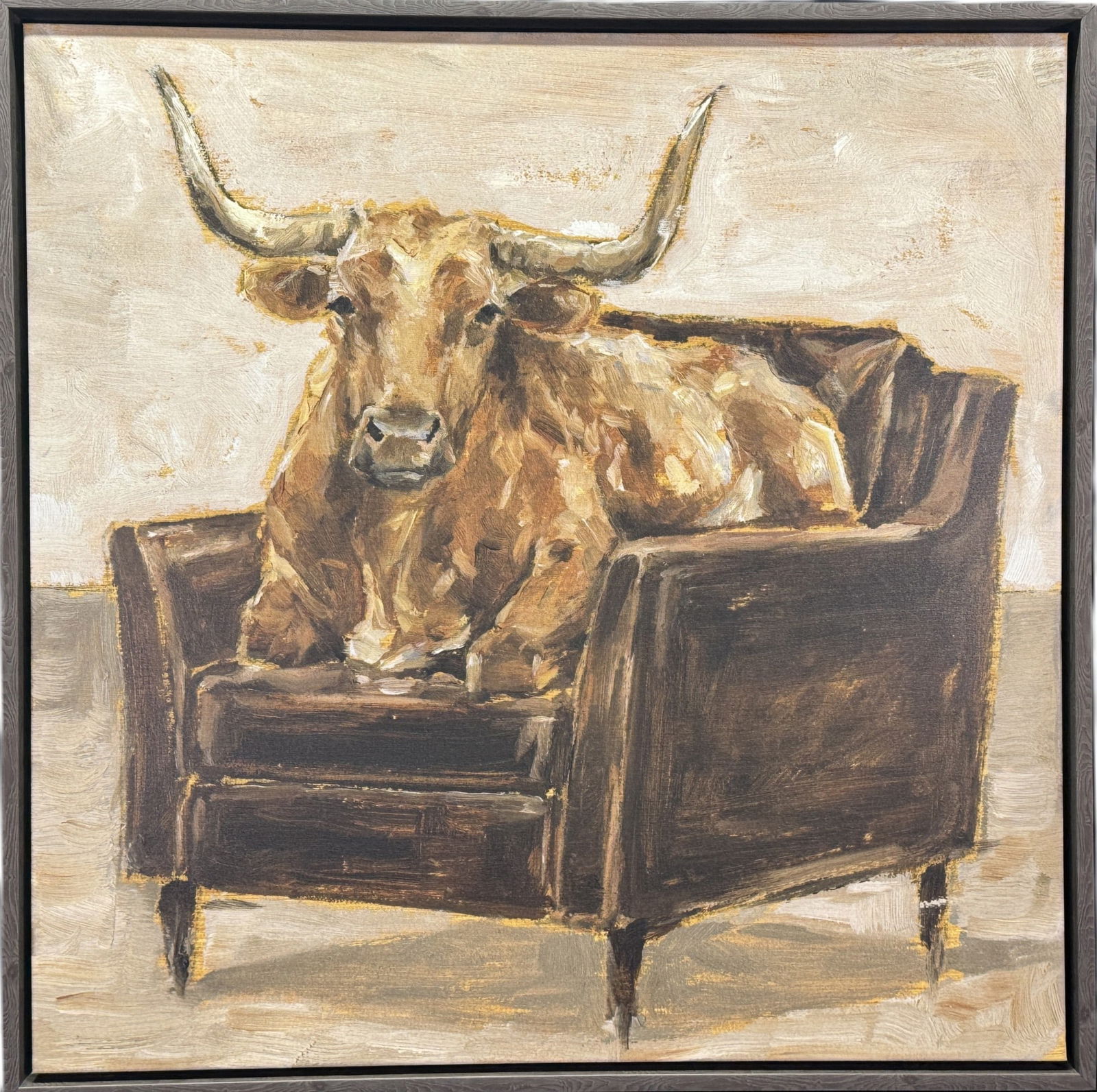 LONGHORN RESTING ON COUCH PRINT ON CANVAS: LONGHORN RESTING ON COUCH PRINT ON CANVAS Height: 38 in. by Width: 38 in.