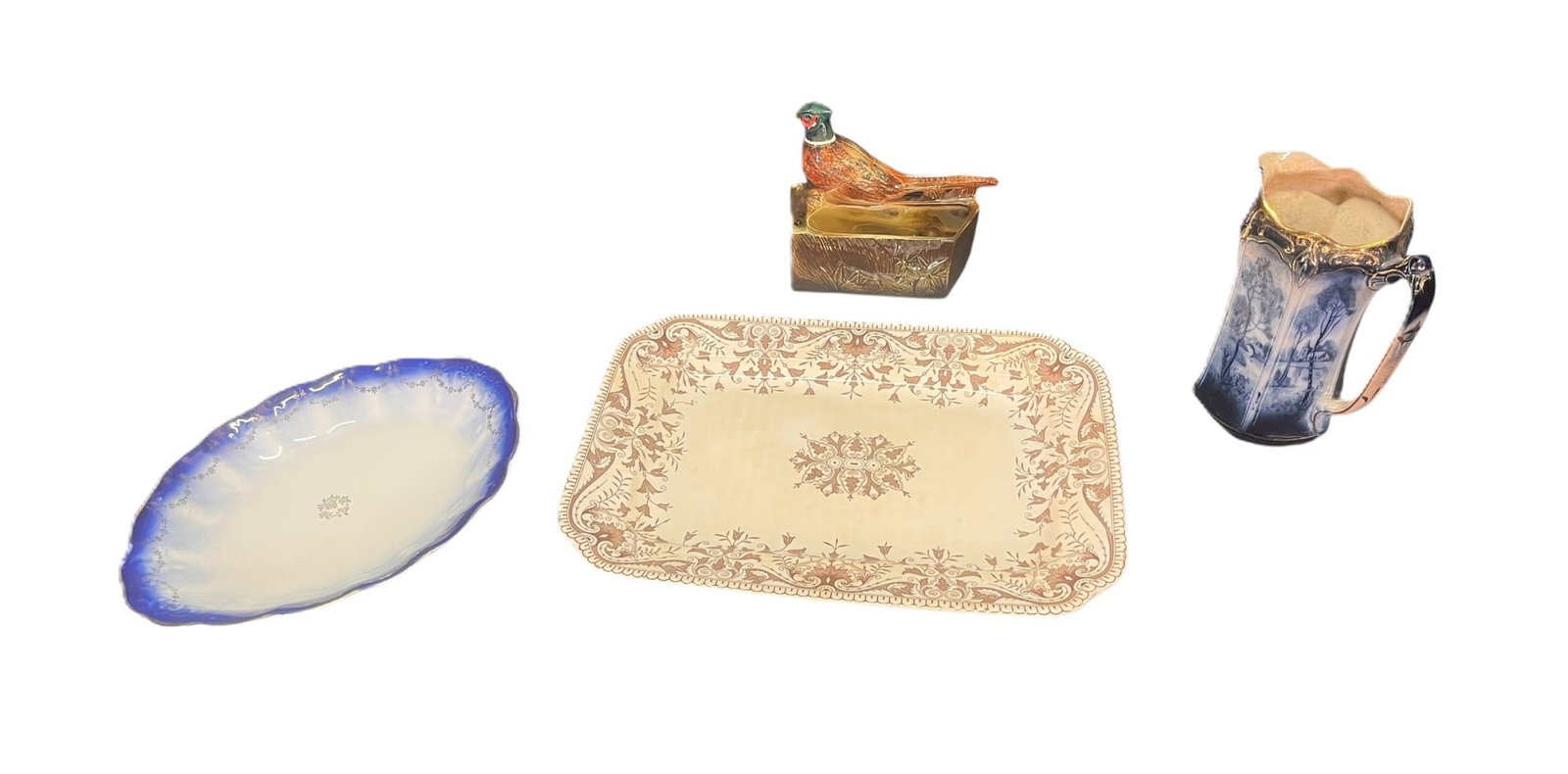 T&R BOOT TRAY, PITCHER, PHEASANT PLANTER, TRAY: T&R BOOT TRAY, PITCHER, PHEASANT PLANTER, TRAY Height: 16 in. by Width: 12 in.