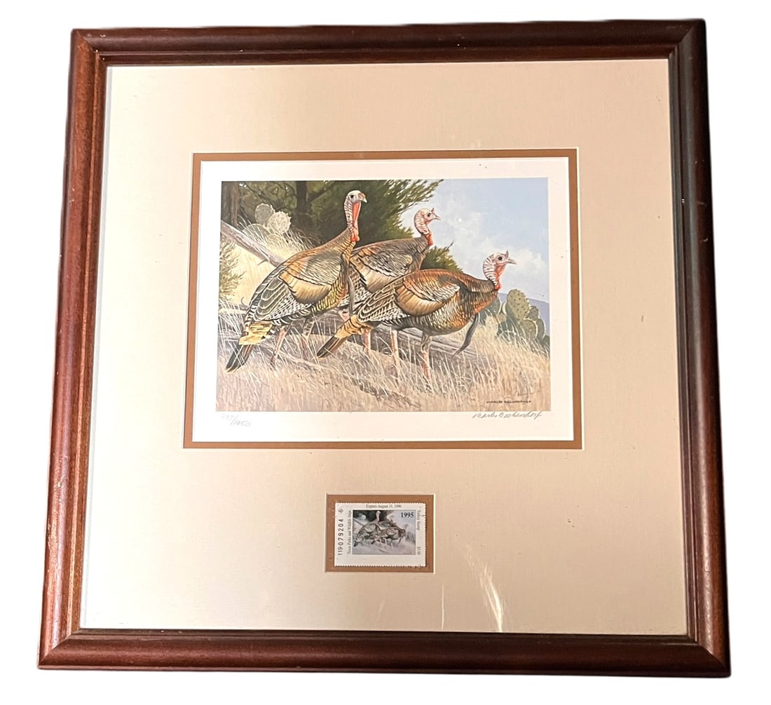 1995 TX TURKEY STAMP & PRINT BY CHARLES BECKENDORF: 1995 TX TURKEY STAMP & PRINT BY CHARLES BECKENDORF PRINT #397 WS312 Height: 18 in. by Width: 18 in.
