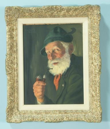 VINTAGE GERMAN "MAN SMOKING PIPE" PAINTING