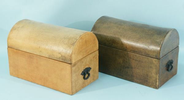 TWO VINTAGE LEATHER DOMED BOXES: TWO VINTAGE LEATHER DOMED BOXES. Height: 10 1/4 in. by Width: 15 1/4 in. by Depth: 8 3/4 in.