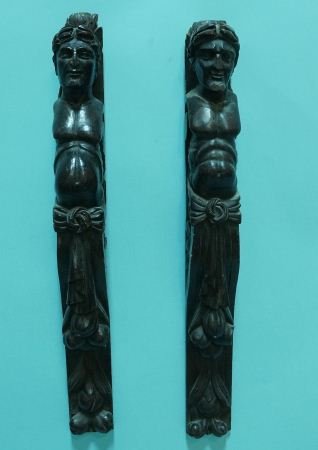 PAIR OF 19th CENTURY CARVED WOOD BRACKETS: PAIR OF 19th CENTURY CARVED WOOD BRACKETS. Height: 25.5 in. by Width: 3 in. by Depth: 5.5 in.