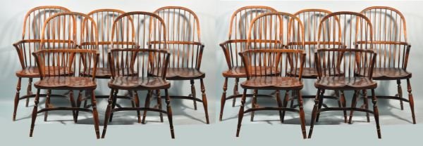 LOT OF TEN OAK WINDSOR ARMCHAIRS: LOT OF TEN OAK WINDSOR ARMCHAIRS. Height: 40 in. by Width: 21.5 in. by Depth: 18 in.