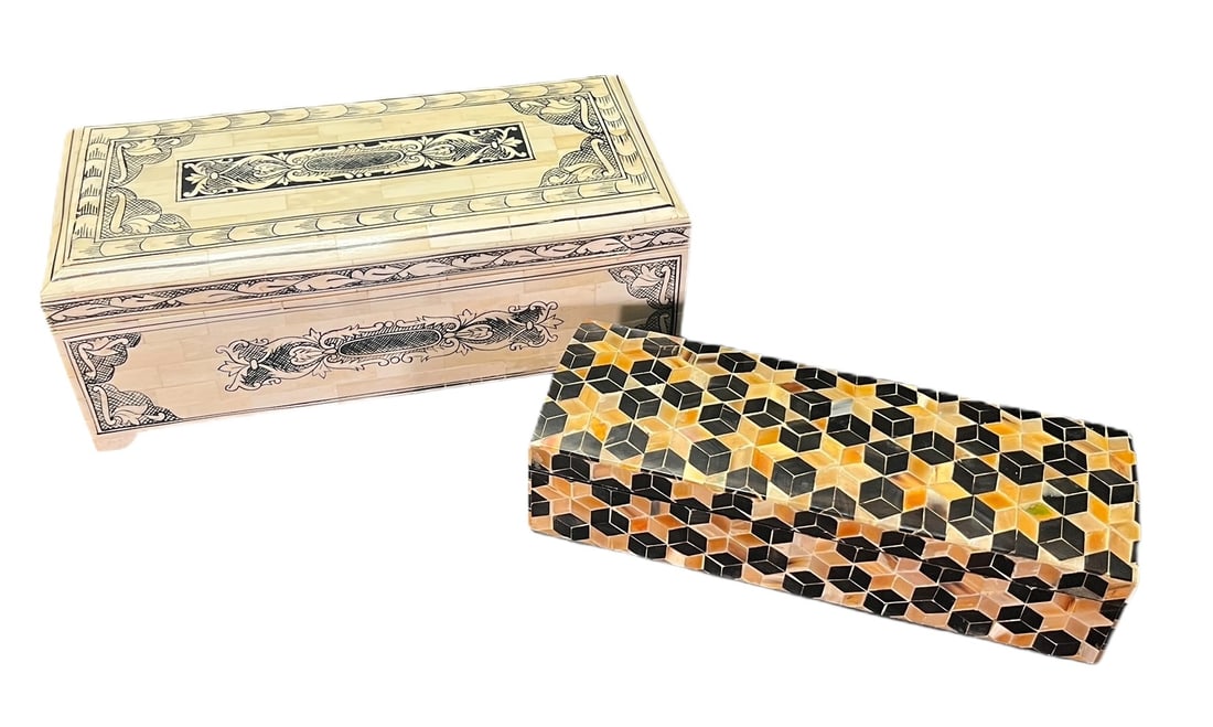 BONE BOX AND HORN BOX: BONE BOX AND HORN BOX. Height: 5 in. by Width: 14 in. by Depth: 6.5 in.