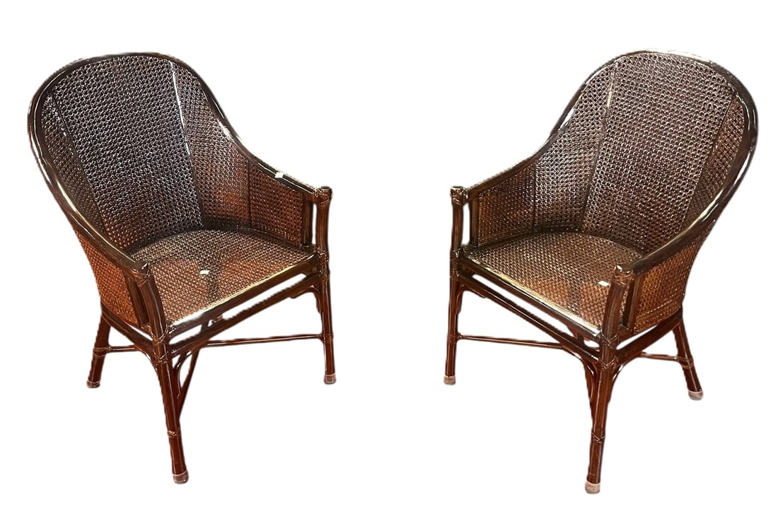 SET OF 6 VINTAGE MCGUIRE WOVEN RATTAN ARMCHAIRS (1 of 9)