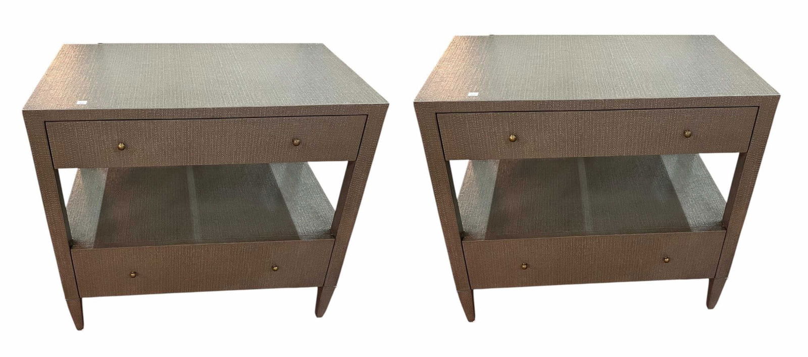 PAIR CONTEMPORARY FAUX LINEN GRAIN BEDSIDE TABLES (1 of 6)