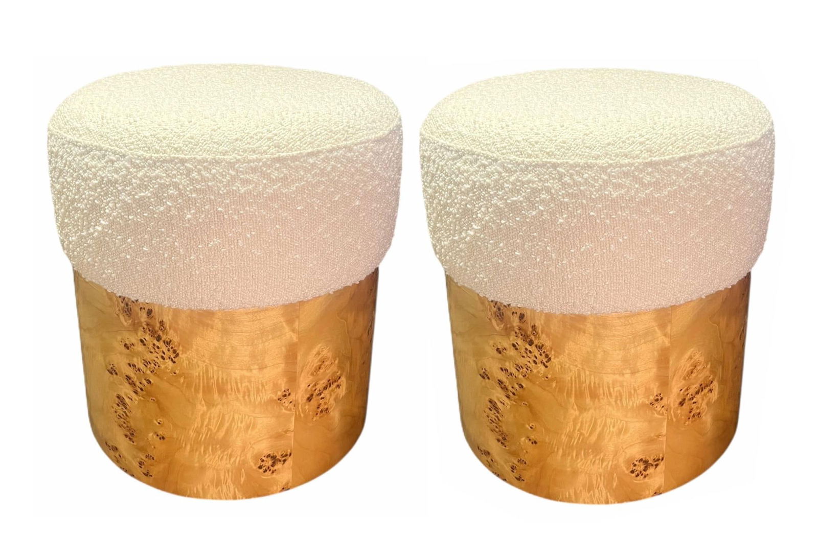 PAIR OF CONTEMPORARY BURLED WOOD LINEN SEAT STOOLS (1 of 4)