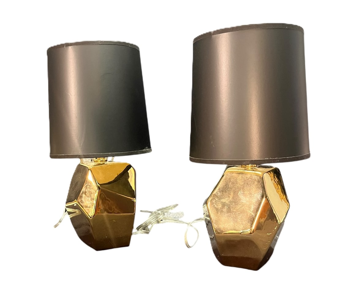 PAIR OF GEOMETRIC LAMPS WITH BLACK SHADES (1 of 3)