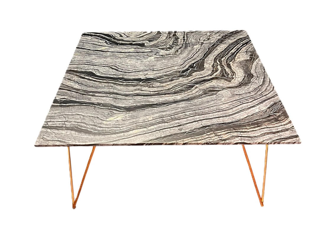 CONTEMPORARY GILT METAL BASE MARBLE TOP COFFEE TBL (1 of 6)