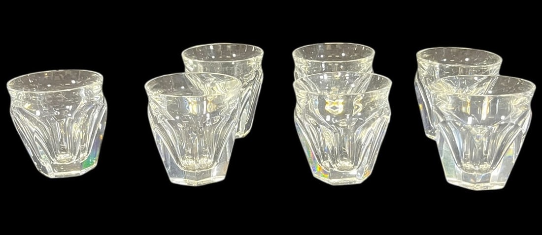 SEVEN BACCARAT "HARCOURT" SHOT GLASSES: SEVEN BACCARAT "HARCOURT" SHOT GLASSES. Height: 2 in. by Width: 2 in. by Depth: 2 in.